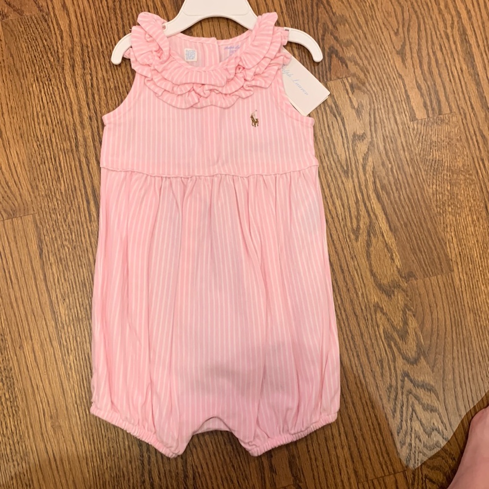 NWT Ralph Lauren Pink and White Romper Size 24M